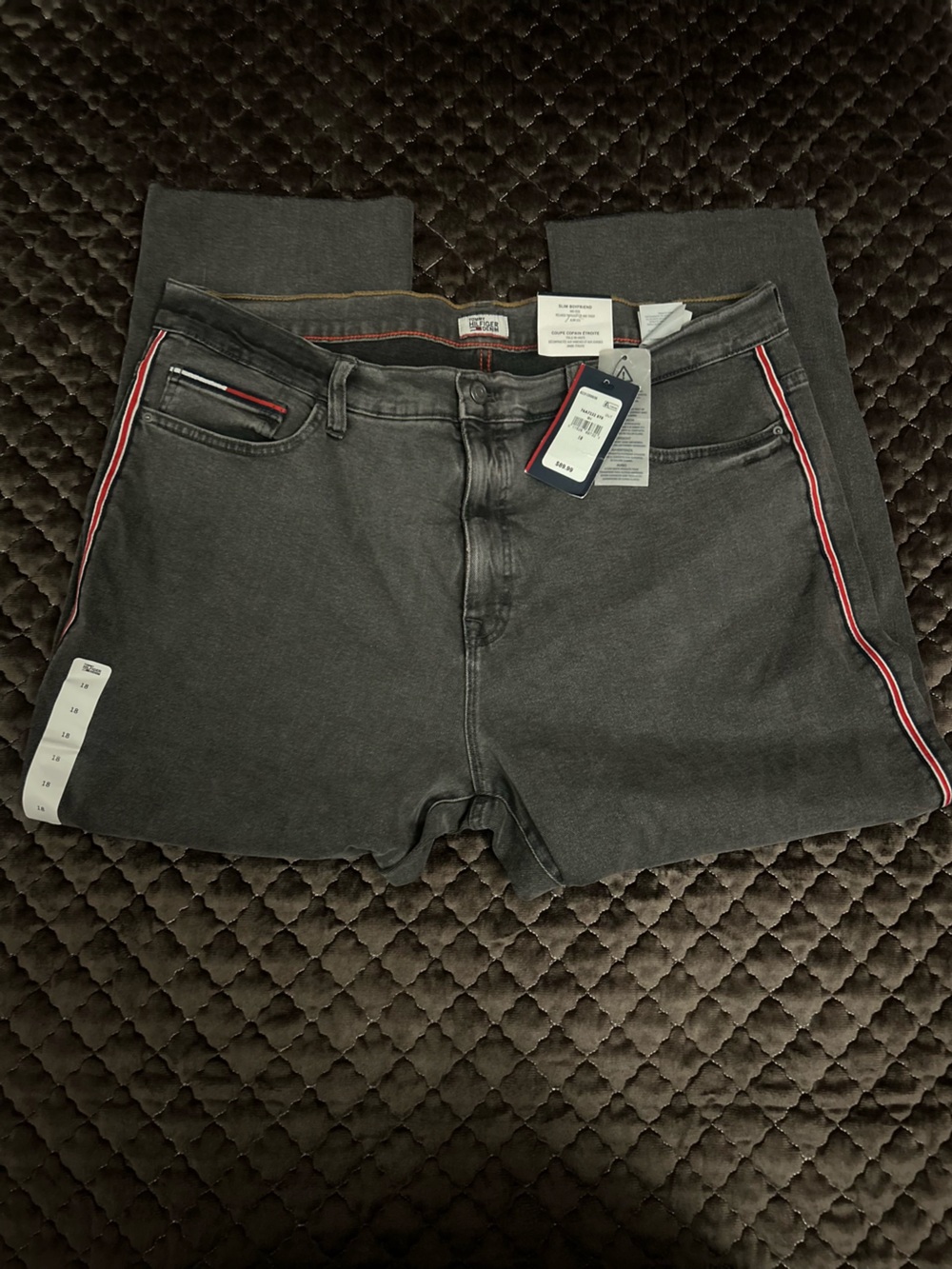 Women Dark Gray Casual Jeans with Red-Trim Side Detail
